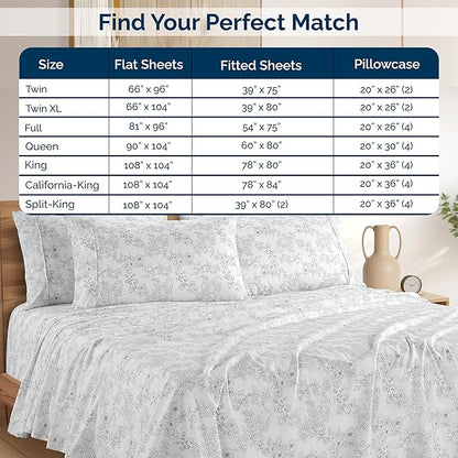 Casa Platino 100% Cotton Cal King Sheet Set – 6 Piece Cal King Sheet Set Cal King with Cool & Soft Feel, with 15 Inch Deep Pocket Fitted Sheet, Breathable & Cozy for a Good Nights Sleep – Ashpetal
