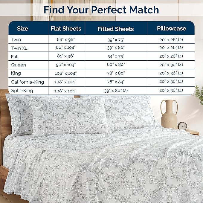 Casa Platino 100% Cotton Queen Sheet Set – 6 Piece Queen Sheet Set Queen with Crisp Cool & Soft Feel, with 15 Inch Deep Pocket Fitted Sheet, Breathable & Cozy for a Good Nights Sleep – Ashpetal