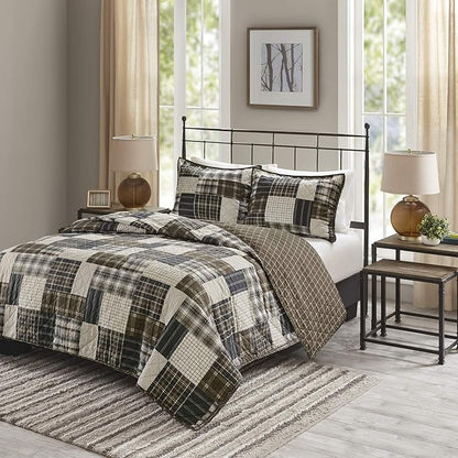 Madison Park Reversible Quilt Cabin Lifestyle Plaid Design - All Season, Breathable Coverlet Bedspread Bedding Set, Matching Shams, Timber Black/Brown King/Cal King(104"x94") 3 Piece