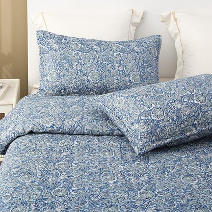 DURLENGEN Quilt Set California King Size 3Pcs,Soft Microfiber Lightweight Bedspread,Blue & Green Paisley Floral Geometric Pattern Coverlet for All Season Layering(Cal King 112x104,Paisley Blue)