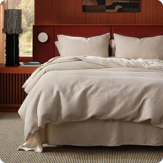 Bedsure Cotton Duvet Cover King Size - 100% Cotton Waffle Weave Linen Duvet Cover, PureWoven Textured Breathable Bedding Comforter Cover for All Season, 1 Duvet Cover Only 104"x90"