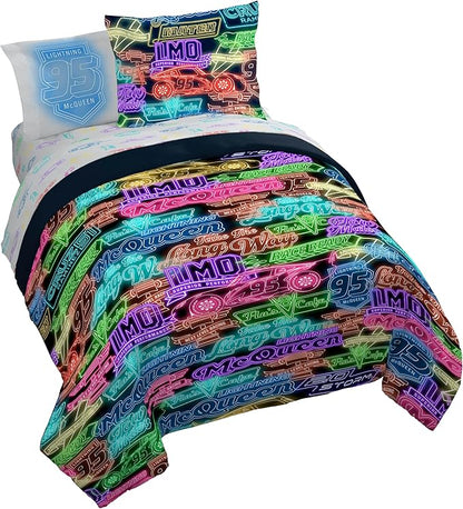 Jay Franco Kids Comforter Set Includes Sheets and Pillow Covers - Soft and Cozy Bed Set for Stylish Room Decor, Black - Cars, 7 Piece Queen Bedding