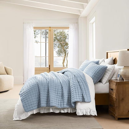 WDCOZY California Oversized Cal King Size Quilt Bedding Sets with 2 Pillow Shams, Lightweight Soft Bedspread Coverlet Bed Cover for All Season, 3 Pieces, 116x106 inches, Blue