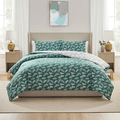 Nestl Full Size Comforter Sets - Green Bed in a Bag Full Size, 3 Pieces Reversible Bed Set, Soft Floral Bedding Set, All Season Botanical Comforters with Pillow Shams