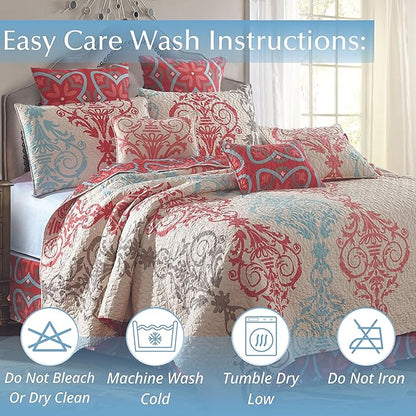 Virah Bella Quilt Bedding Set in Full/Queen Portofino Printed Lightweight Reversible Quilt with 2 Matching Pillow Shams - Cozy & Beautiful Contemporary-Themed Bedding