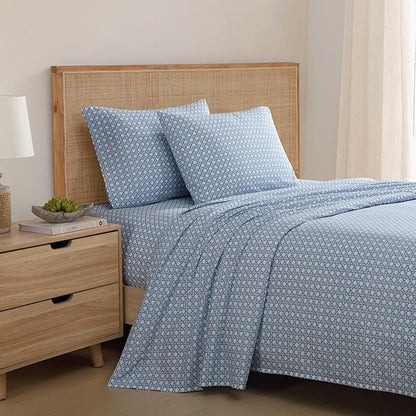 Tommy Bahama - King Size Sheet Set, 100% Cotton Percale Bedding with a Crisp & Cool Feel, Bed Sheets with Matching Fitted Sheet & Pillowcases (Bahama Isle Blue)