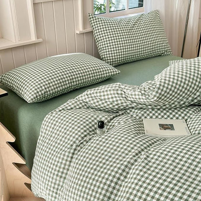 LifeTB Green Gingham Duvet Cover Twin 100% Washed Cotton Modern Plaid Duvet Cover 3 Pieces Green Checkered Grid Comforter Cover with 2 Pillowcases Luxury Soft Green Plaid Bedding Set Twin Breathable