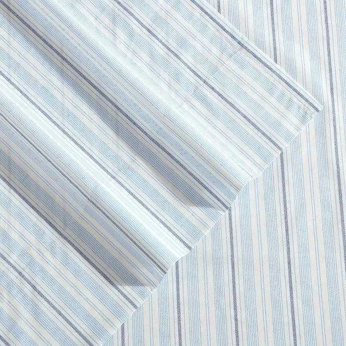 Nautica - Twin Size Sheet Set, Crisp & Tailored Cooling Sheets with a Smooth Cotton Percale Lightweight Feel - Bed Sheets with Matching Pillowcase & Fitted Sheet (Camp Stripe Blue)