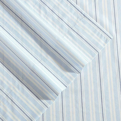 Nautica - Sheets, Cotton Percale Bedding Set with Matching Pillowcases, Crisp & Cool, Deep Pocket (Camp Stripe Blue, Queen)