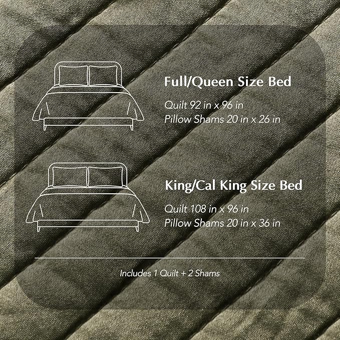 EVERGRACEHOME Cotton Sateen Quilt Set King Size, Pre-Washed Cotton Channel Stitch Coverlet Bedspread, 3 Pieces Lightweight Soft Bedding Sets for All Season, with 2 Pillow Shams, Olive Green
