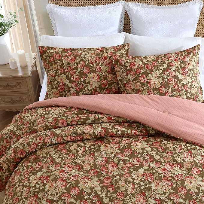 Laura Ashley - King Comforter Set, Soft Cotton Bedding with Matching Shams, Floral Home Decor, Oeko-Tex Certified (Bloomsbury Brown, King)