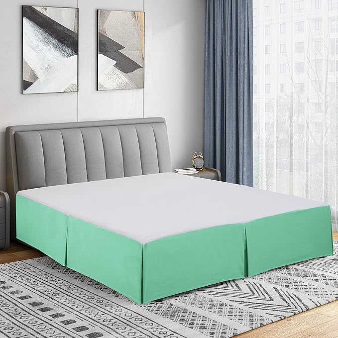Cathay Home Double Brushed Microfiber Pleated Easy Fit Bed Skirt, Ultra Soft, Fade and Wrinkle Resistant - Sea Foam, Full