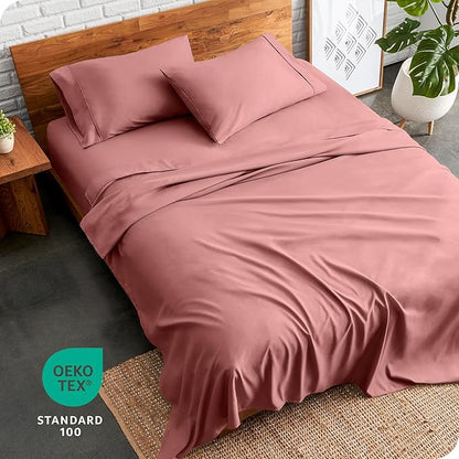 Bare Home Split King Sheet Set - 1800 Ultra-Soft Microfiber Bed Sheets - Double Brushed - Deep Pockets - Easy Fit - 5 Piece Set - Bedding Sheets & Pillowcases (Split King, Dusty Rose)