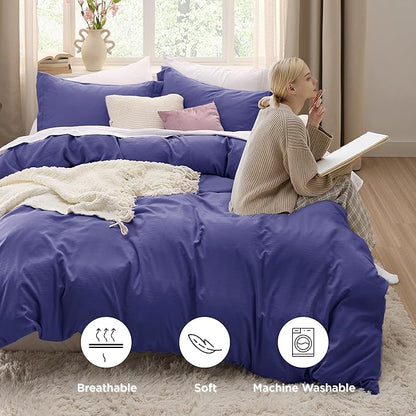 Bedsure Skipper Blue Oversized King Duvet Cover - 3 Pieces Prewashed Cotton-Like Polyester Extra Soft Bedding Set, Includes 1 Duvet Cover 120''x98'' with Zipper Closure & 2 Pillow Shams, No Comforter