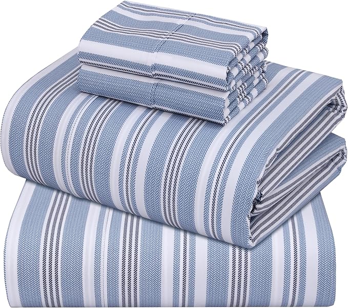 ZOYER 100% Cotton Sheets – Queen Size Percale Bedding, Cooling & Breathable, Durable with a Crisp, Soft & Comfortable Feel, 16" Deep Pocket, 4-Piece Set, Nautica Herringbone