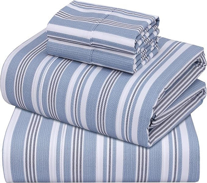 ZOYER 100% Cotton Sheets – King Size Percale Bedding, Cooling & Breathable, Durable with a Crisp, Soft & Comfortable Feel, 16" Deep Pocket, 4-Piece Set, Nautica Herringbone