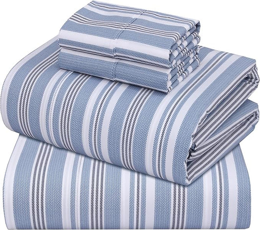 ZOYER 100% Cotton Sheets – King Size Percale Bedding, Cooling & Breathable, Durable with a Crisp, Soft & Comfortable Feel, 16" Deep Pocket, 4-Piece Set, Nautica Herringbone