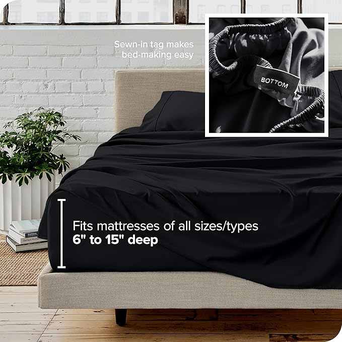Bare Home Full XL Sheet Set - 1800 Ultra-Soft Microfiber Full Extra Long Bed Sheets - Double Brushed - Deep Pockets - Easy Fit - 4 Piece Set - Bedding Sheets & Pillowcases (Full XL, Black)