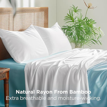 Bedsure King Size Pillow Cases Set of 2, Cooling Pillow Cases King, Rayon Derived from Bamboo White Pillowcases, PureWoven Silky Soft Cool Bedding Pillow Covers with Envelope Closure, 20x36 Inches