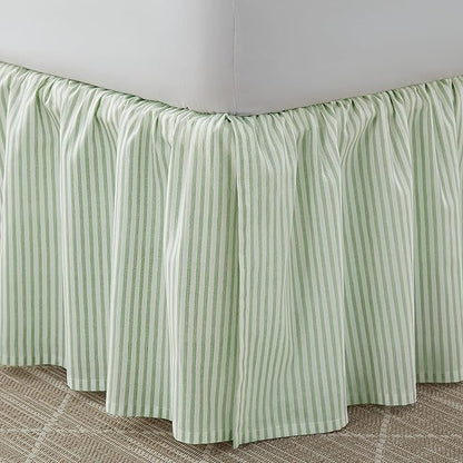 Laura Ashley Home - Cotton Ruffled Bedskirt, Lightweight & Classic Style (Ticking Stripe Green, King)