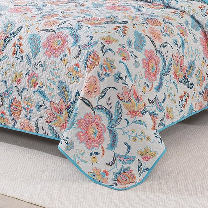 BEDIFANY Garden Cotton Filling King Size Quilt Set - Lightweight Bedspreads King Size (98 x 106 inch) with Colorful Floral Pattern - Farmhouse King Quilt Bedding Sets for Bed Coverlet, 3 Pieces