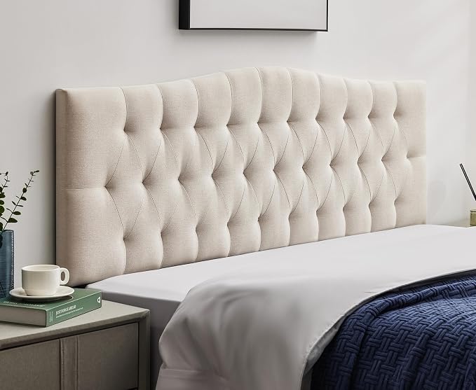 Tufted Upholstered Full Size Headboard Only, Adjustable 38-50 in, Beige | Full Headboard for Full Size Bed, Durable Linen Fabric Headboards, Modern Diamon Design Wood Head Board