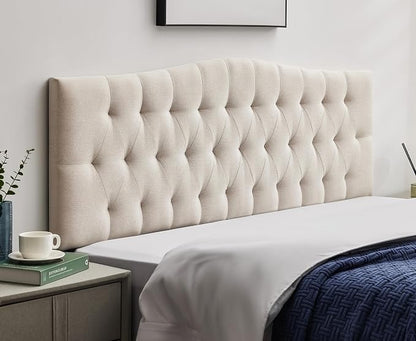 Tufted Upholstered Full Size Headboard Only, Adjustable 38-50 in, Beige | Full Headboard for Full Size Bed, Durable Linen Fabric Headboards, Modern Diamon Design Wood Head Board