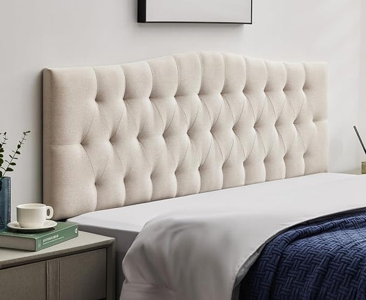 Tufted Upholstered Queen Size Headboard Only, Adjustable 38-50 in, Beige | Queen Headboard for Queen Size Bed, Durable Linen Fabric Headboards, Modern Diamon Design Wood Head Board