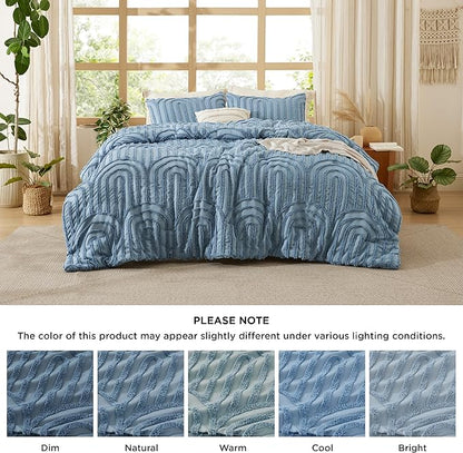 Bedsure Boho Tufted Blue Comforter Full Size, GentleSoft™ 3 Pieces Boho Farmhouse Decor Bedding, Arch Shabby Chic Bedding for All Seasons, 1 Bed Comforter, 2 Pillow Shams, 82x86 Inches