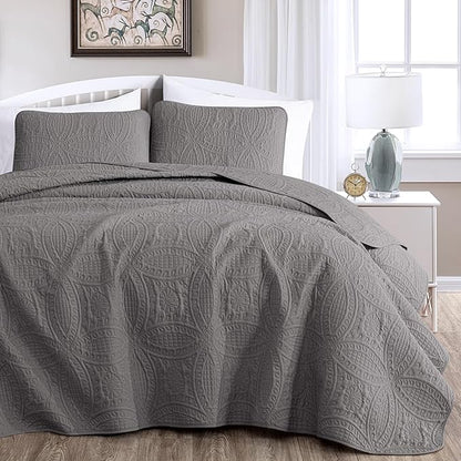 Chezmoi Collection Austin 3-piece Oversized Bedspread Coverlet Set (King, Gray) | Oversized, Lightweight, Fade Resistant