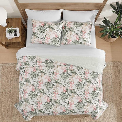 Tommy Bahama - King Quilt Set, Reversible Cotton Coastal Bedding with Matching Shams, Colorful Botanical Bedding Set (Island Orchid Pink/Cream)