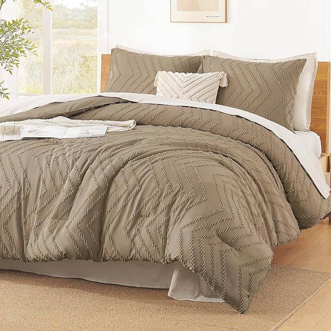 Litanika Taupe Full Comforter Sets, Lightweight Fluffy Bedding Comforter Sets for Bed, 3 Pieces Down Alternative Comforter Bed Set Gift Choice (79x90Inches, 1 Comforter and 2 Pillow Shams)
