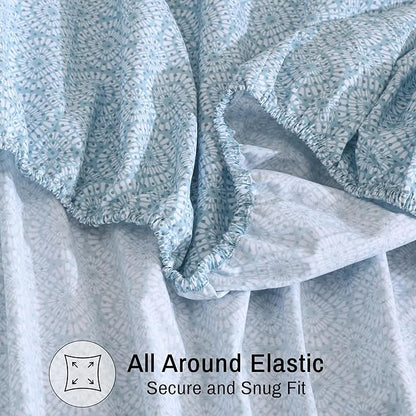 ZOYER 100% Cotton Sheets – California King Percale Bedding, Cooling & Breathable, Durable with a Crisp, Soft & Comfortable Feel, 14" Deep Pocket, 4-Piece Set, Teal Geo