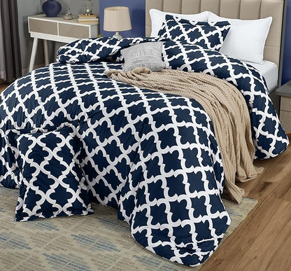 Queen Comforter Set 3 Piece Navy by Utopia Bedding, Printed Comforters Queen Size, Bedding Comforters Sets, Down Alternative Soft Bed Set, 1 Comforter (88 x 88 inches) 2 Pillow Shams (20 x 26 inches)
