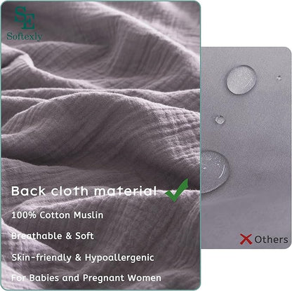 SE SOFTEXLY Muslin Duvet Cover Queen Size, 100% Washed Cotton Duvet Cover Set, Ultra Soft Comforter Cover Linen Like, 3 Pieces Minimalist Gauze Duvet Cover with 2 Pillowcases, 90"x90", Purple Grey