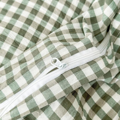 LifeTB Green Grid Gingham Duvet Cover Queen 3 Pieces Green Plaid Duvet Cover with 2 Pillowcases 100% Washed Cotton Grid Checkered Comforter Cover Breathable Green Plaid Bedding Set Queen