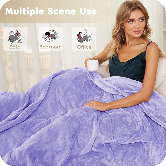 Electric Heated Blanket Queen Size 84"x90", with Dual Control Breathable & Luxurious Flannel, 4 Heating Levels & 10 Hours Auto-Off, Fast Heating, Machine Washable, for Bedding-Light Purple