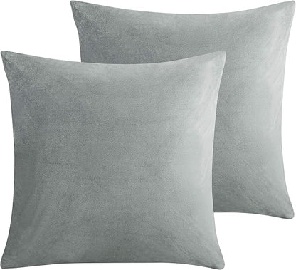 NTBAY Zippered Velvet Square Throw Pillow Covers, 2 Pack Soft and Luxury Decorative Cushion Cases, 18x18 Inches, Light Grey