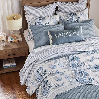 Levtex Home - Cross Stitch Chambray Quilt Set - Twin Quilt + One Standard Pillow Sham - Cross Stitched Pattern - Quilt Size (68x86in.) and Pillow Sham Size (26x20in.) - Reversible - Cotton Fabric