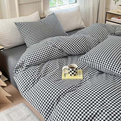 LifeTB Black White Gingham Duvet Cover Queen 100% Washed Cotton Modern Soft Grid Duvet Cover 3 Piece Vintage Plaid Checkered Comforter Cover Farmhouse Gingham Bedding Set Breathable
