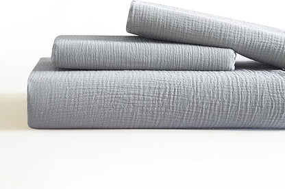 SE SOFTEXLY Muslin Duvet Cover Queen Size, 100% Washed Cotton Duvet Cover Set, Ultra Soft Comforter Cover Linen Like, 3 Pieces Minimalist Gauze Duvet Cover with 2 Pillowcases, 90"x90", Light Grey