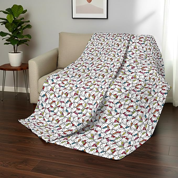 Northwest Sanrio Hello Kitty Rainbow Bows Quilted Throw, Comfy Throw, Adults Boys Girls, Soft Lightweight for Chair or Couch, 60 x 80 inches