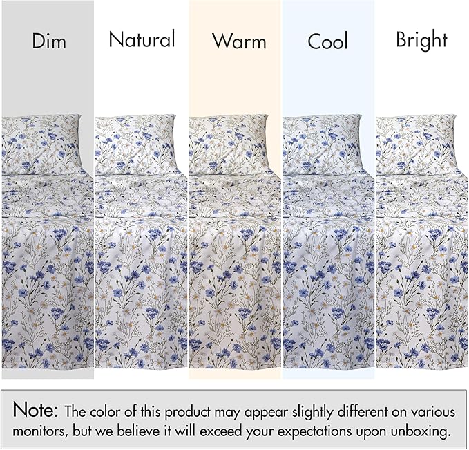 RUVANTI 100% Cotton Sheets – California King Percale Bedding, Cooling & Breathable Floral Design, Durable with a Crisp, Soft & Comfortable Feel, 14" Deep Pocket, 4-Piece Set, Sweet Pea
