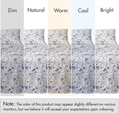 RUVANTI 100% Cotton Sheets – Twin XL Size Percale Bedding, Cooling & Breathable Floral Design, Durable with a Crisp, Soft & Comfortable Feel, 16" Deep Pocket, 3-Piece Set, Sweet Pea