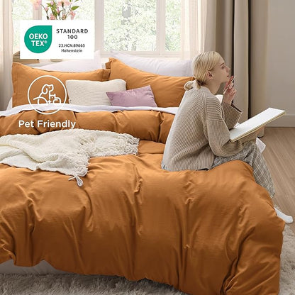 Bedsure Honey Ginger Duvet Cover King Size - 3 Pieces Prewashed Cotton-Like Polyester Extra Soft Bedding Set, Includes 1 Duvet Cover 104x90 Inches with Zipper Closure & 2 Pillow Shams, No Comforter