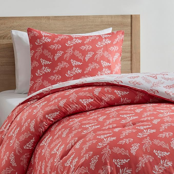 Nestl Twin/Twin XL Comforter Set - Pink Bed in a Bag Twin, 2 Pieces Reversible Bed Set, Soft Floral Bedding Set for College Dorm, All Season Botanical Comforters with Pillow Sham