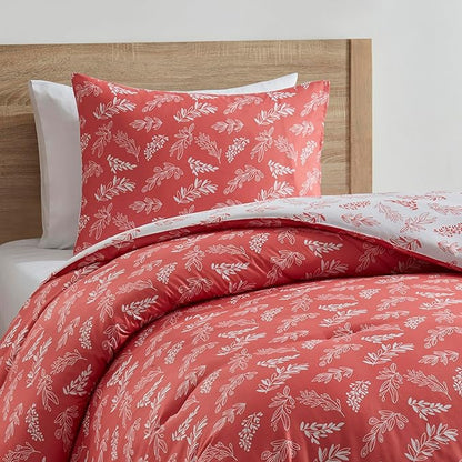 Nestl Twin/Twin XL Comforter Set - Pink Bed in a Bag Twin, 2 Pieces Reversible Bed Set, Soft Floral Bedding Set for College Dorm, All Season Botanical Comforters with Pillow Sham
