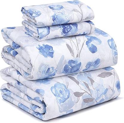 RUVANTI 100% Cotton Sheets – King Size Percale Bedding, Cooling & Breathable Floral Design, Durable with a Crisp, Soft & Comfortable Feel, 16" Deep Pocket, 4-Piece Set, Monotones
