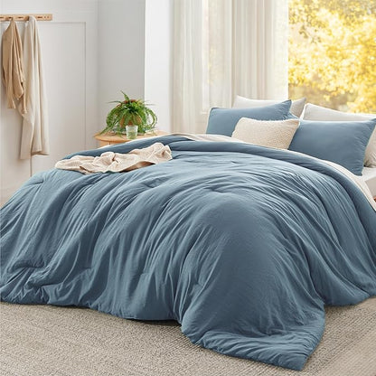 Bedsure Super King Comforter Set, Dusty Blue Soft Prewashed Bedding for All Seasons, 3 Pieces GentleSoft™ Bed Set, 1 Lightweight Comforter (120"x120") and 2 Pillowcases (20"x36")