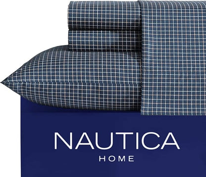 Nautica - King Sheets, Premium Cotton Percale Bedding Set, Plaid Home Decor, Oeko-Tex Certified (Reece Plaid Navy, King)